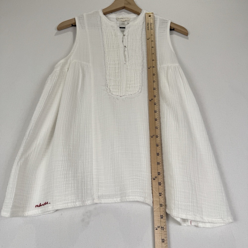 Gauzy White Cotton Top Womens‎ Large Beachy Relaxed Boho Tropical Breathable - Picture 15 of 16